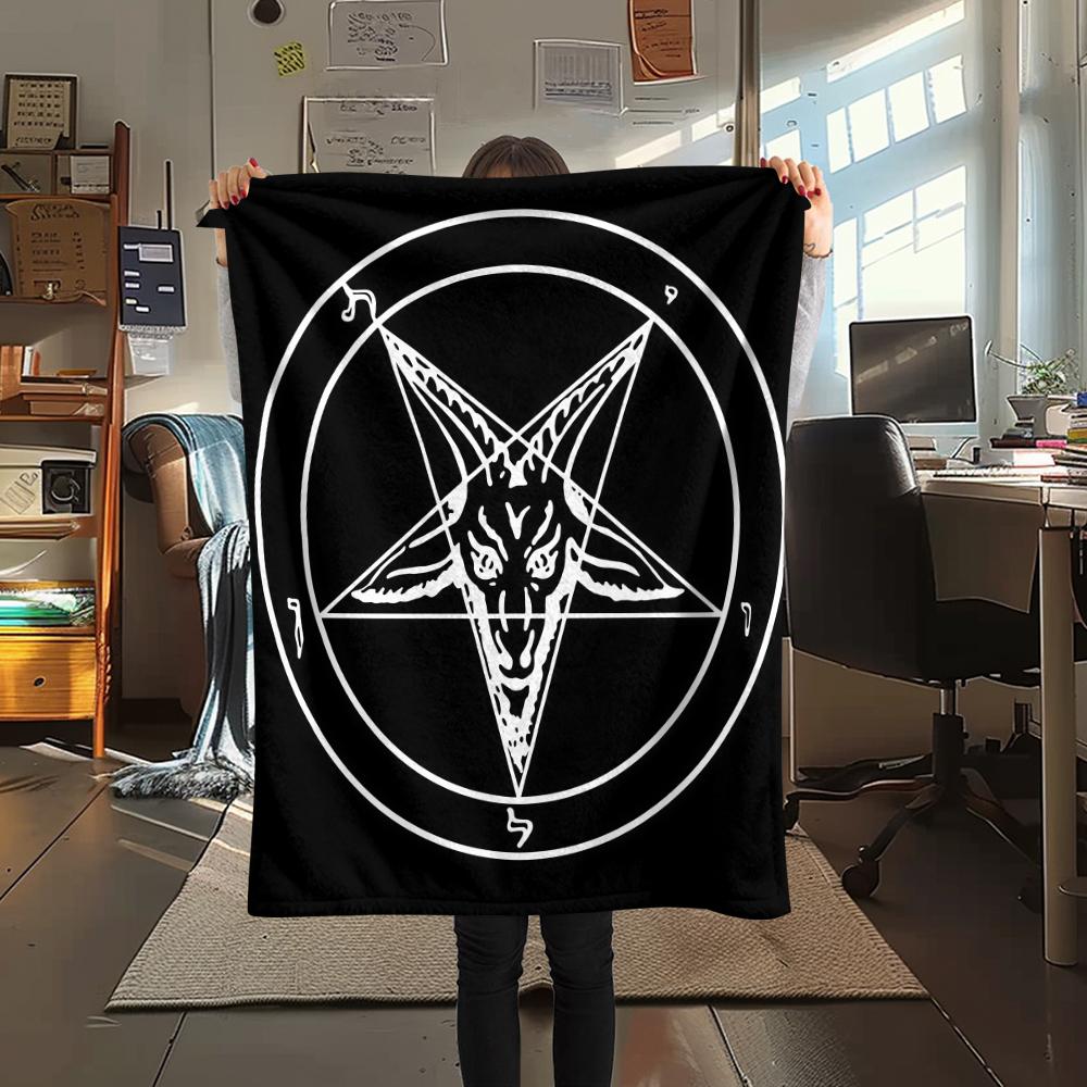 1PC Satan Symbol Print Flannel Blanket, High Quality All Seasons, Home Decor, Warmth and Comfort, Perfect for Christmas Gifts