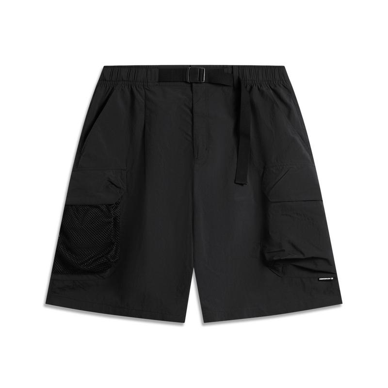 Li Ning CF Water-Resistant Solid Color Loose Cargo Shorts Men Shorts Black AKSV227-4
