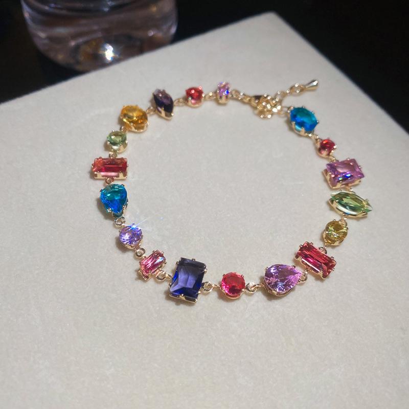 Bracciale Geometrico in Zirconi di Lusso Raffinato: Design Colorato e Versatile