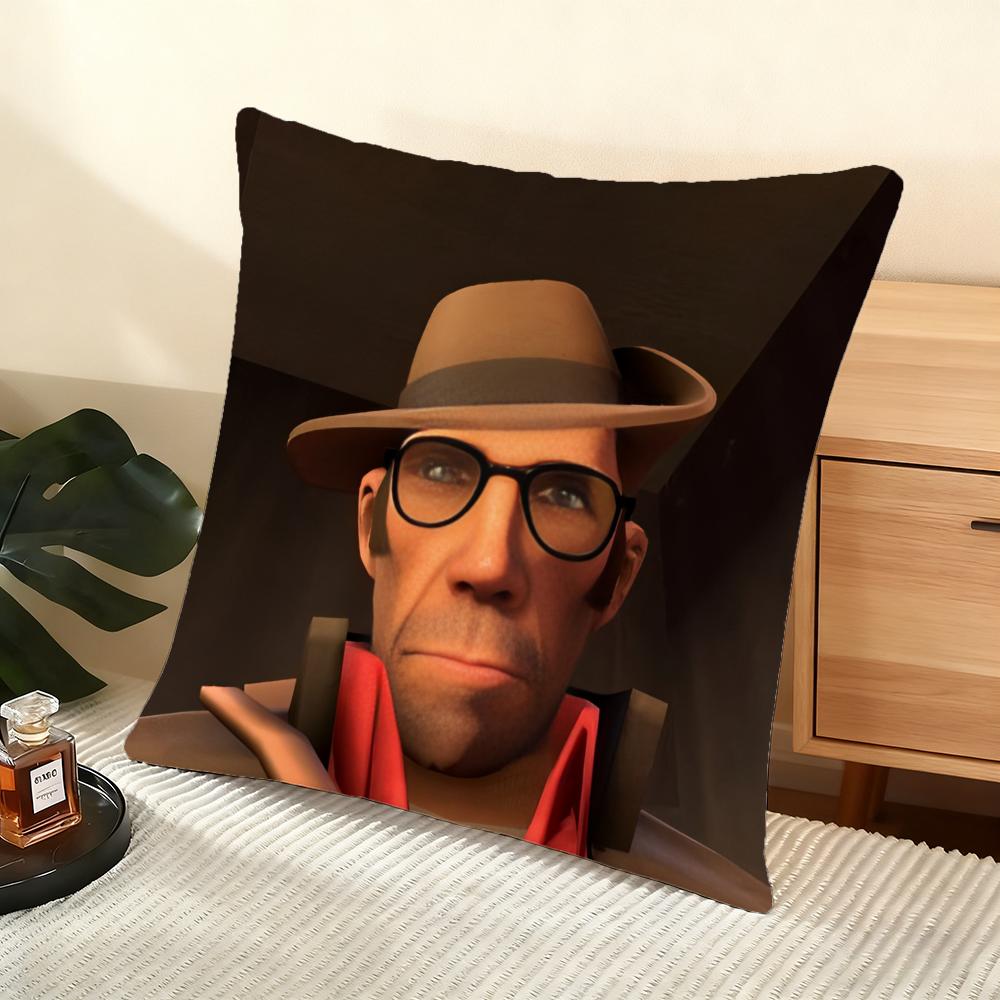 T-Team F-Fortress 2 Cushion Cover Soft Short Plush Pillow Cover Smooth Cozy Texture Aesthetic Cushion Case Home Decor