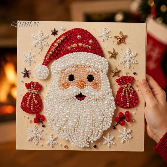 Set Creativo Attività Festiva Pittura con Perle Finte Natalizie Fai da Te Kit Artistico, Carino Kit di Perline 3D Regalo Fatto a Mano per Bambini Artigianato Adulti Principianti, Kit Gemme Parete Casa