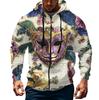 Men's Sports Casual Fleece Hoodie Carnival Print Hoodie Cardigan Zipper Multi-pocket Hoodie Coat
