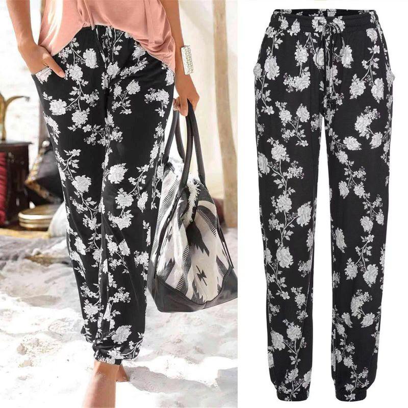 

Fashion Niche Style Mid-Waist Women s Pants Casual Pants New Arrival Elastic Waist Print Pockets Shoelace Leggings Wide Leg Pants White XL