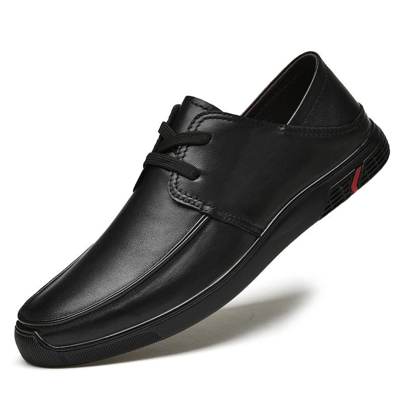 Men s Black Cowhide Leather Lace-up Moccasins - Soft Sole Casual Driving Shoes 43