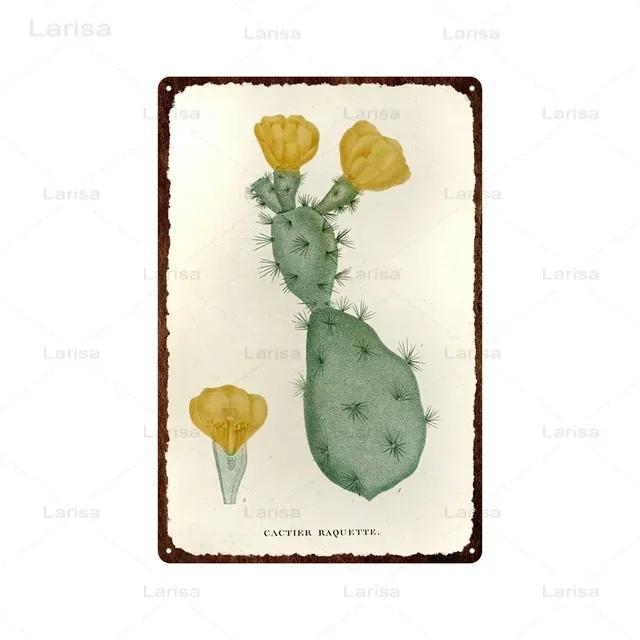 Vintage Floral Metal Plaque  Green Plants  Cactus Tin Sign  Wall Decoration for Garden Kitchen Living Room  Iron Painting Home D