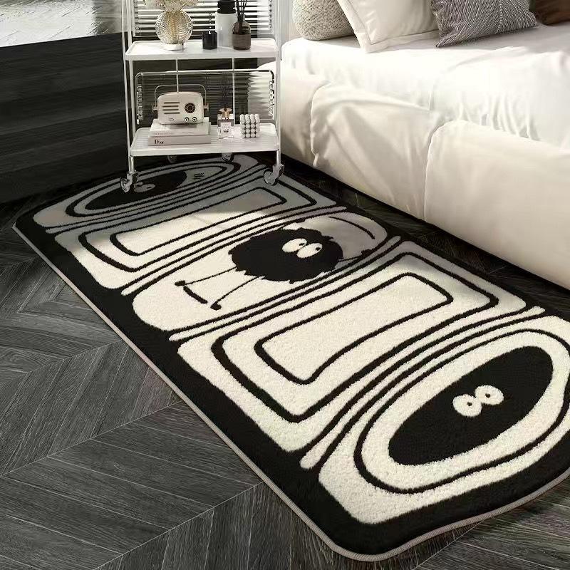 1PCS Cartoon Black White Faux Sheepskin Bedside Rug Non-Slip Sofa Carpet for Living Room Indoor Floor Mat Bedroom Study Balcony