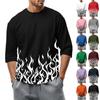 Camiseta de moda informal con cuello redondo y manga tres cuartos para hombre