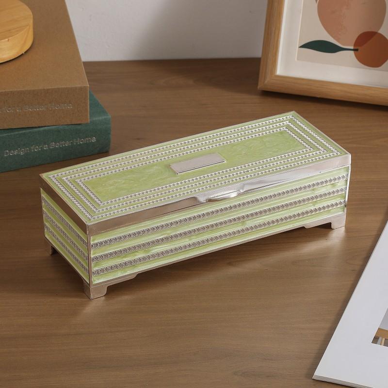 Long Rectangle Enamel Jewelry Box With Rhinestones Feet Luxury Desktop Decor Craft