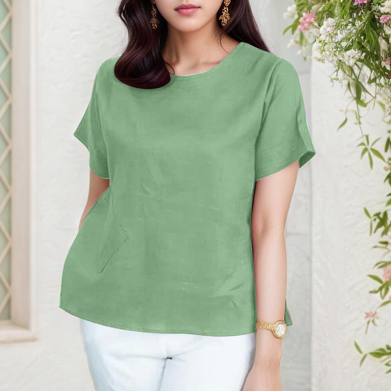 ZANZEA Lässige Bluse mit Rundhalsausschnitt, einfarbig, für den Sommer, kurzärmelig