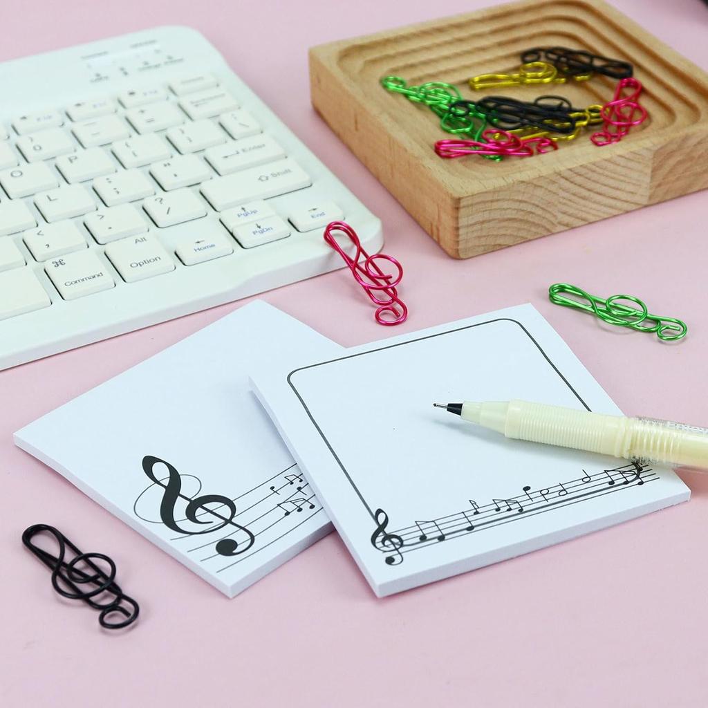 6 Pack Music Sticky Notes with 20 Pcs Music Paper Clips, 300 Sheets Music Themed Sticky Notes Pad for Message Reminder School Supplies