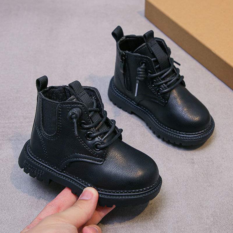 Mädchen Martin Stiefel Kinder Weichsohlen Kurzstiefel Baby Samt Herbst und Winter Baumwollschuhe Neue Britische Rutschfeste Einzelstiefel Jungenstiefel