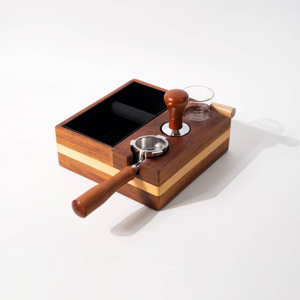 Coffee Grounds Bin with Tool Holder Wooden Tamping Station Functional Maker