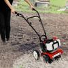 52cc 2-Stroke Gas Tiller, 1900W Cultivator w/ 4 Steel Blades, Handheld Pull-Start Tiller for Garden, Farm, Greenhouse Tilling