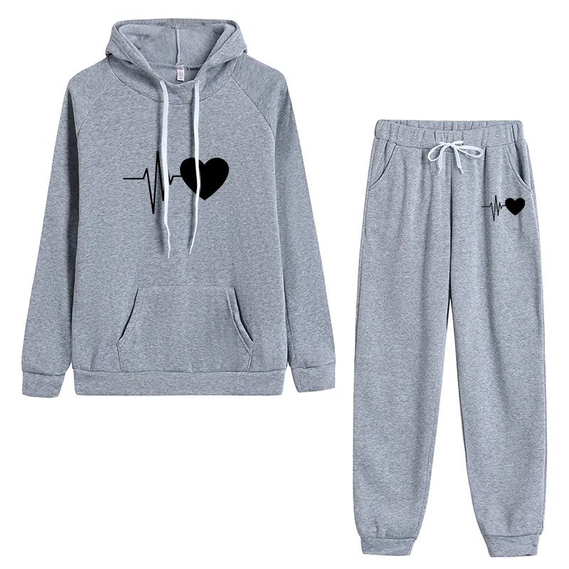 Autumn Winter Hoodies Two Piece Sets Tracksuit Women Oversized Pullovers Sweatshirts Casual Long Pants Sports Suit