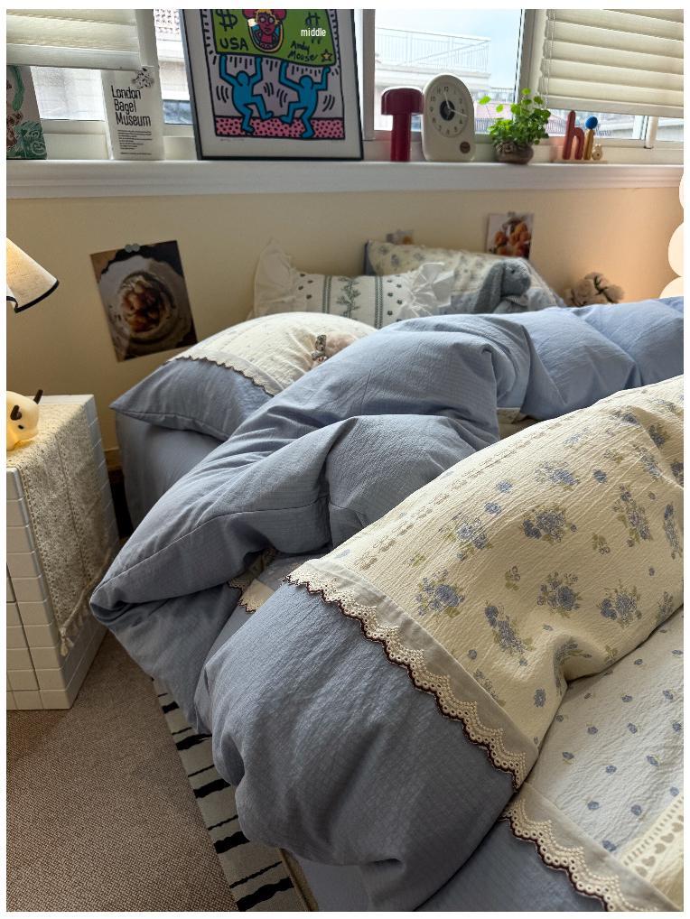 Korean Soft Crinkled Gauze Lace 4-Piece Bedding Set