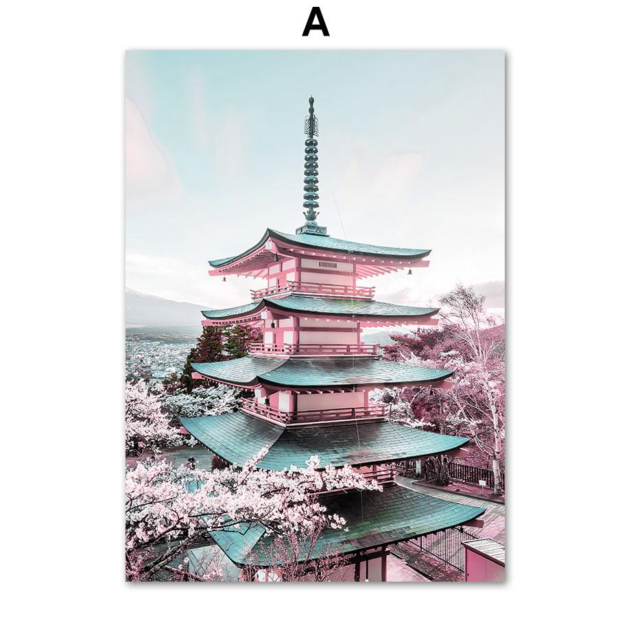 Mount Fuji Pink Sakura Japonská krajina Nástěnné umění Malba na plátno Severské plakáty a obrazy Nástěnné obrazy pro výzdobu obývacího pokoje