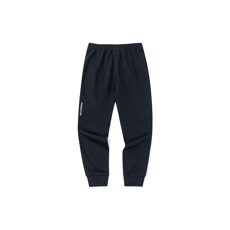 Anta Solid Color Print Logo Thickened Warm Sports Pants Men Bottoms Basic-Black 152247307-2