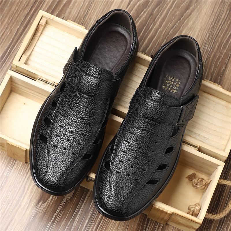 Summer Fashion New Men's Leather Breathable Casual Hole Shoes Father Anti-slip Soft Bottom Father Hollow Out Leather Sandals