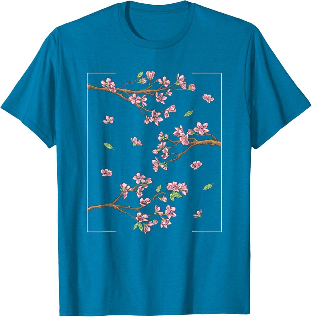 Cherry Blossom Sakura Tree Graphic Tee Japanese Style Casual Short Sleeve T-Shirt for Men Women