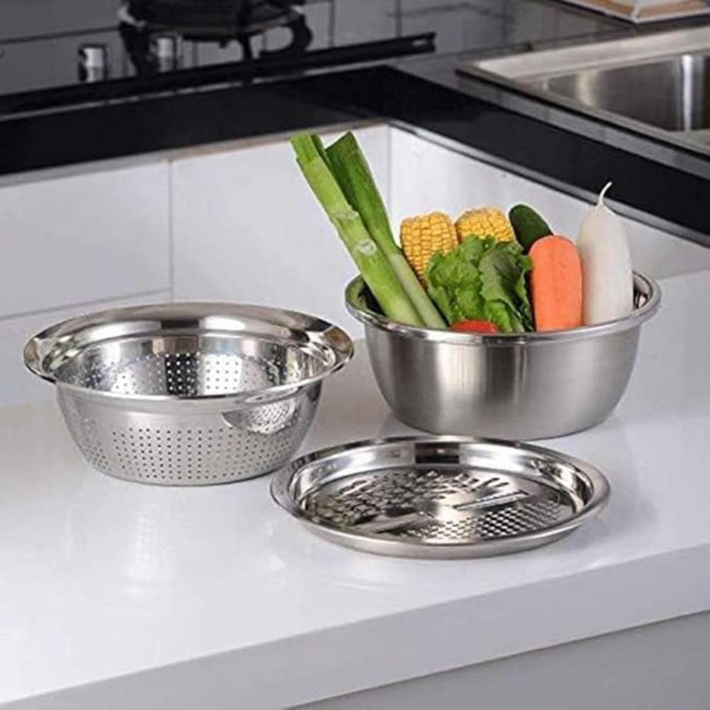 Multifunctional Stainless Steel Basin Stainless Steel Microporous Colander Multifunction Stainless Steel Basin with Grater Strainer and Drain Basket