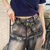 Western Cowboy Rivet Patchwork Leather Belt Retro Design for Women