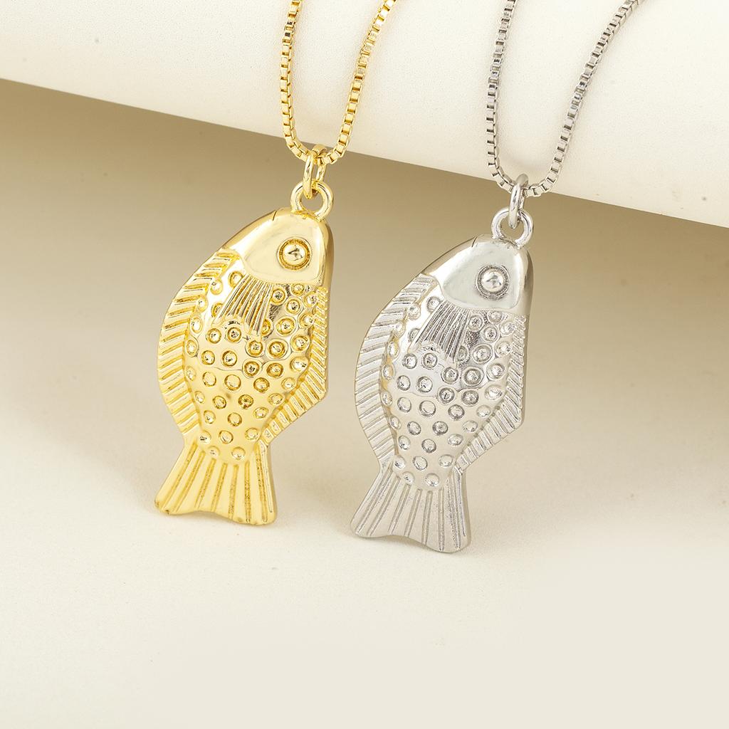 Nidin New Fashion Women's Minimalist Textured Fish Pendant Necklace Tone Animal Jewelry for Everyday Wear Perfect Gift for Her