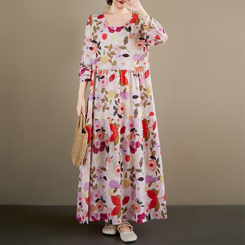DIMANAF New 2026 Women Plus Size Spring Summer Beach Long Dress Elegant Lady Loose Oversize Maxi Floral Print