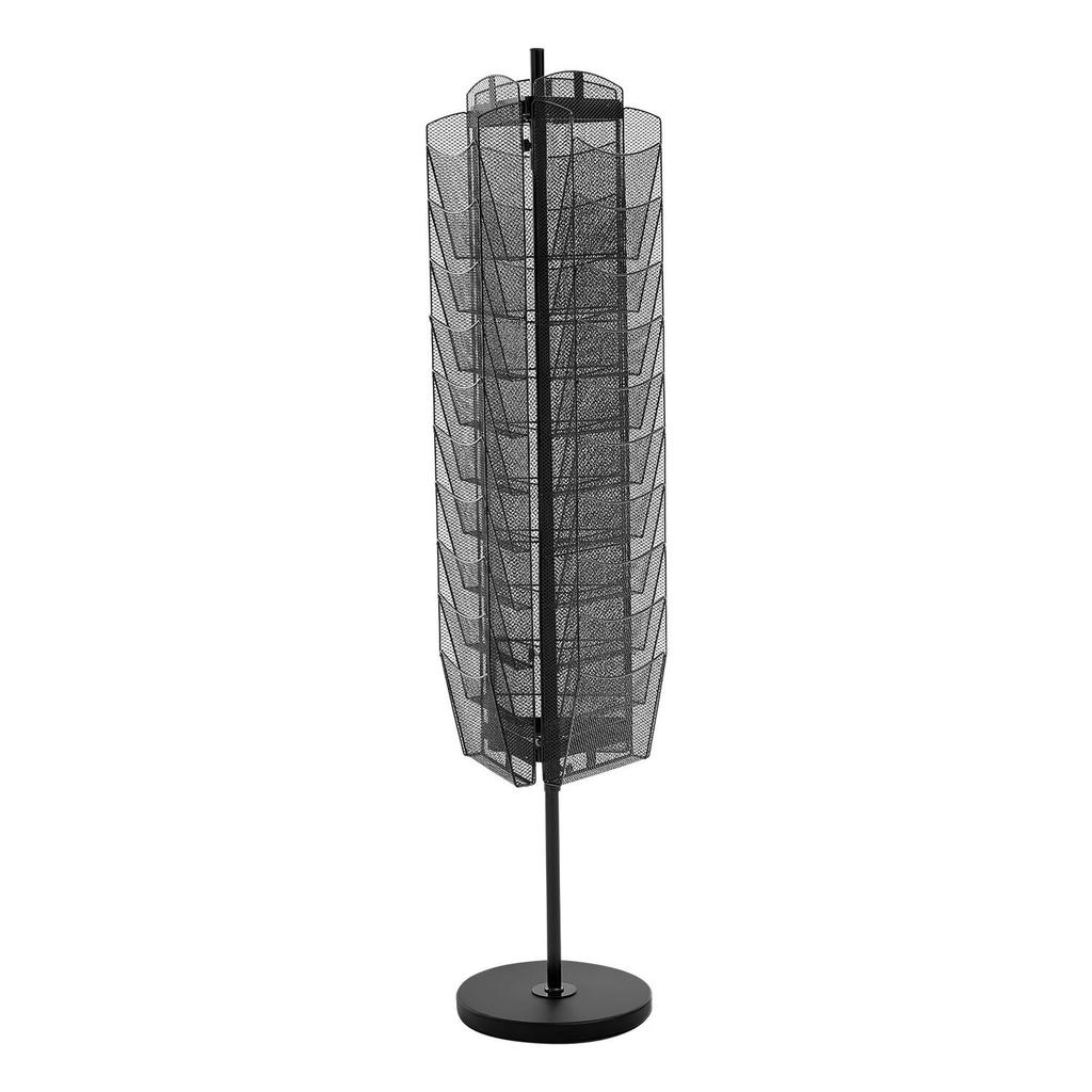 Rotating Brochure Display Rack, 30 Pockets Mesh Magazine Literature Display Stand, Portable Floor Standing Magazine Rack, Metal Newspaper Catalog