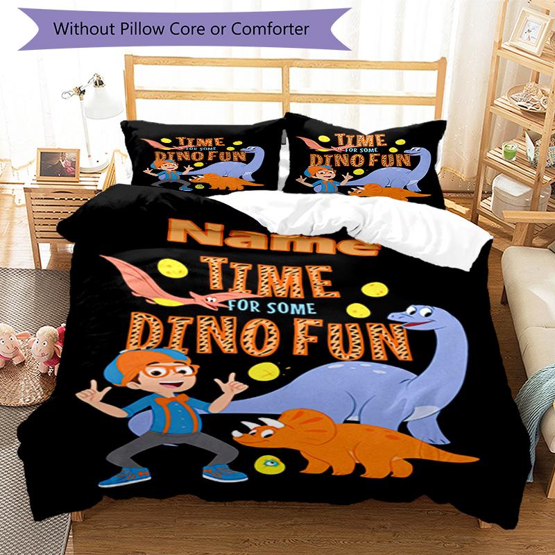 3pcs Custom Name Blippi Bedding Set Duvet Cover Closure Includes 1 Duvet Cover & 2 Pillowcases, Soft and Comfortable for All Seasons.