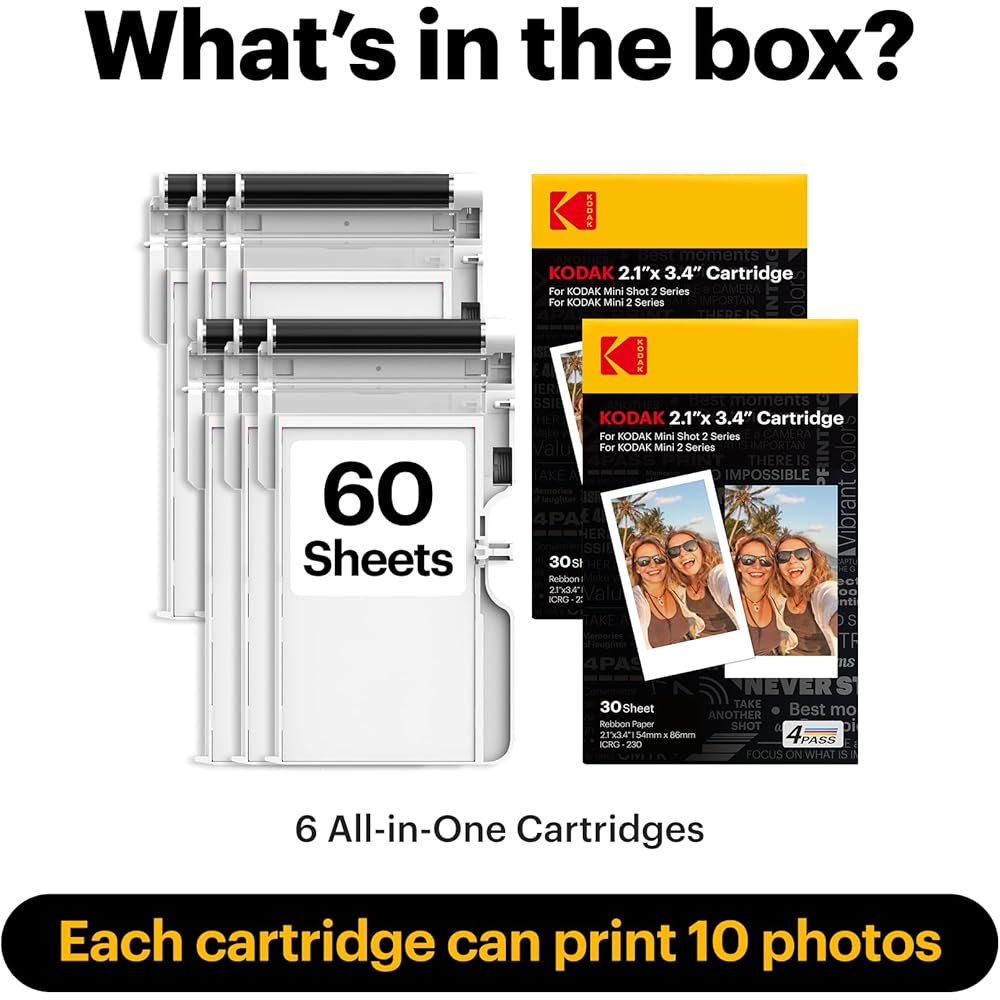 Kodak 4PASS Film Cartridge (5.3 X 8.6 Cm), 60 Sheets, for Kodak Mini 2 Retro & Mini Shot 2 Retro.