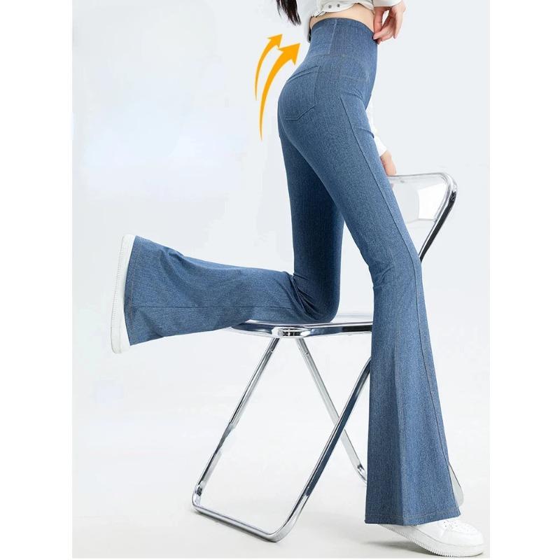 Denim Women's Pants Micro Flared High Waist Abdomen Leggings in Summer Stretch Sports Fitness Yoga Casual Pants Jeans