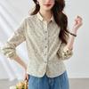 Floral Top for Women Long-sleeved Spring Clothes Updated Printed Top Short Small Design Top