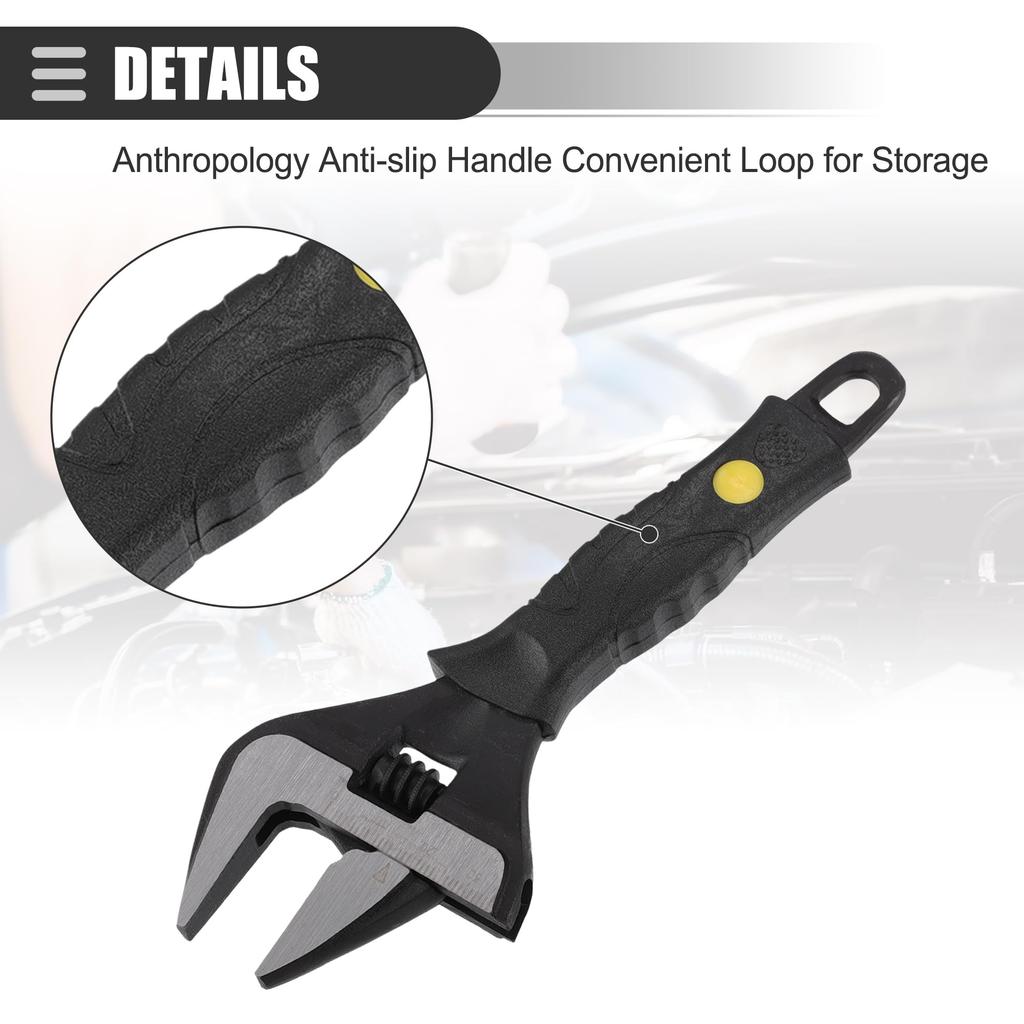 Motoforti Universal Adjustable Wrench, Wide Jaw Opening, Automotive Tool, Maximum Jaw Width, Steel, Black, 6