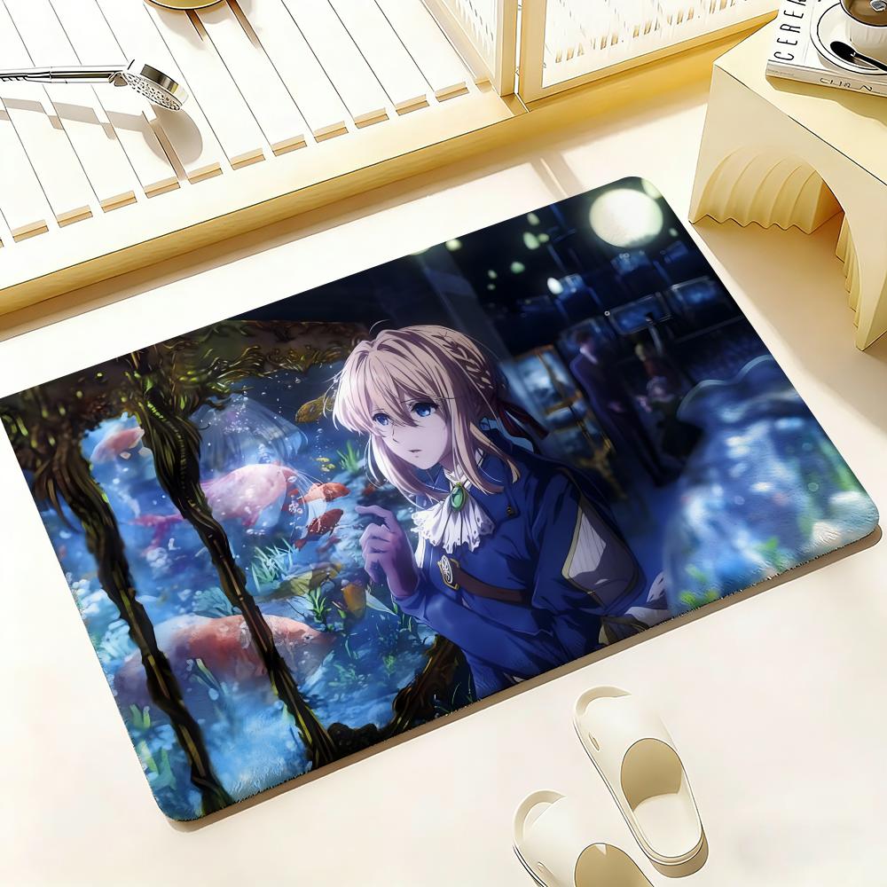 Anime V-Violet E-Evergarden Floor Mat Bedroom Living Room Flannel Door Mat Non-Slip Home Decor