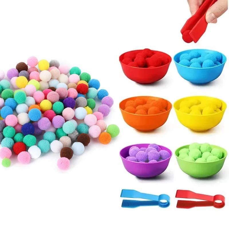 Kids Classification Cups Counting and Sorting Playthings Kit Rainbow Colors Plastic Material Bowls Tweezers Fine Motor Skill Educational Playthings