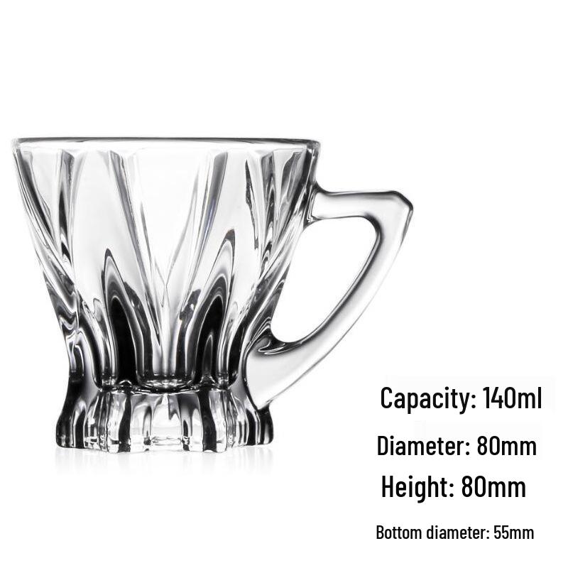 

Glass Tea Cup with Leaf Design - Floral Patterned, With Handle & Foot, Ideal for Milk, Tea, Coffee, Juice, Water