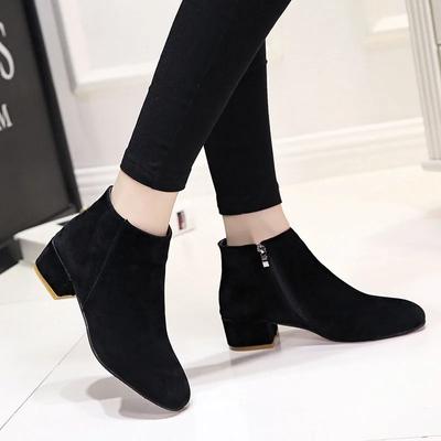 European and American Autumn and Winter New British Round Toe Thick Heel Simple Versatile Short Boots Women's Shoes