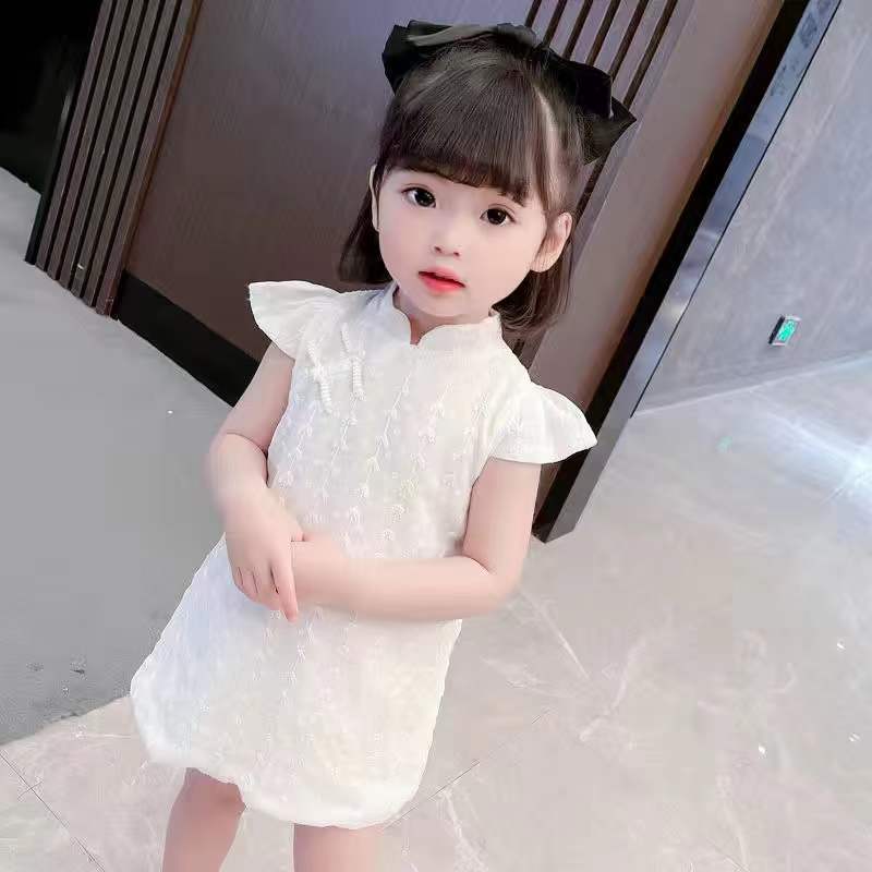 Girls Summer Vintage Hanfu Qipao Dress Baby Sleeveless Chic Chinese Princess Party Dress For Kids 90cm