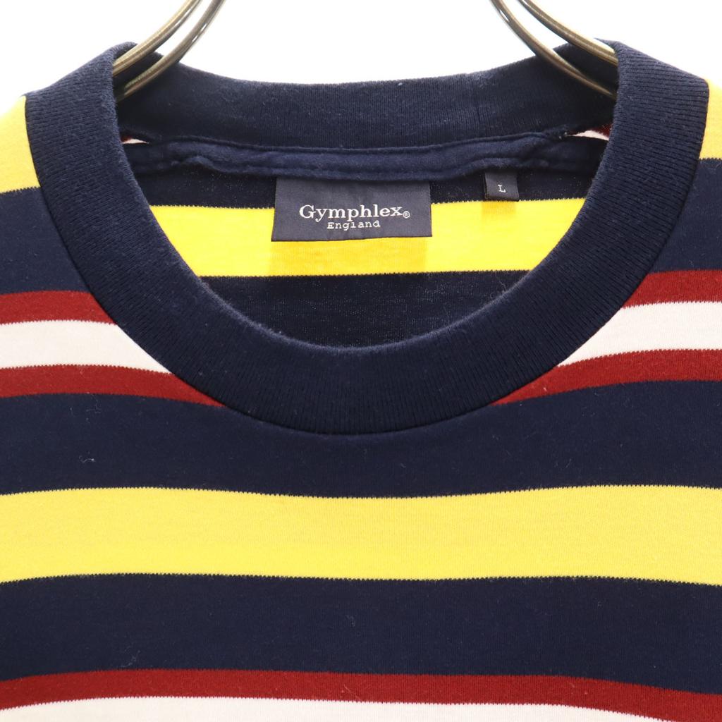 GYMPHLEX Border Pattern Short Sleeve T-shirt L Navy Women Used