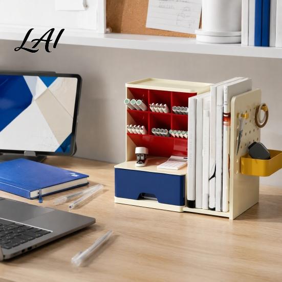 Adjustable Bookends for Book Pen Organizer with Retractable And Pegboard Multi-Functional Angled Makeup Student Dormitory Desk Accessories