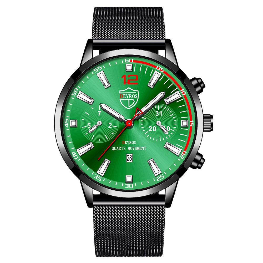 Stainless Steel Mesh Strap Watch Men'S Trend Fashion Calendar Luminous Quartz Watch