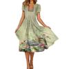 Women's Fashion And All- Summer Temperament V-neck Printed Short-sleeved Dress