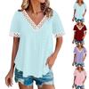 Women's Fashion V-neck Hollow Lace Stitching Short Sleeve T-shirt Top