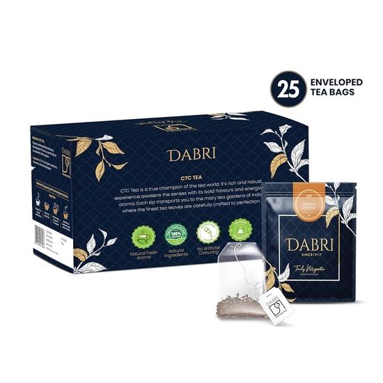 Dabri Masala Tea Premium 50 Double Chamber Dip Tea Bags|Pack of 2 X 25 Bags|Kadak Masala Chai Patti Powder with Natural Spices|Rich Aromatic Blend