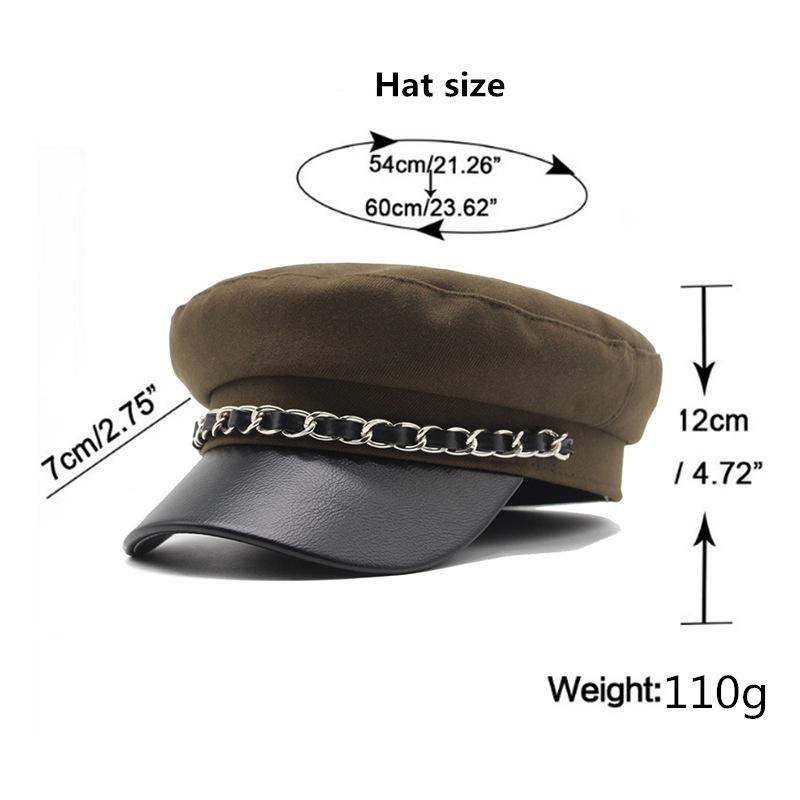 Pu Woolen Chain Flat Top Hat Season Male And Female Couples Student Hat Trendy Hat Navy Hat Beret