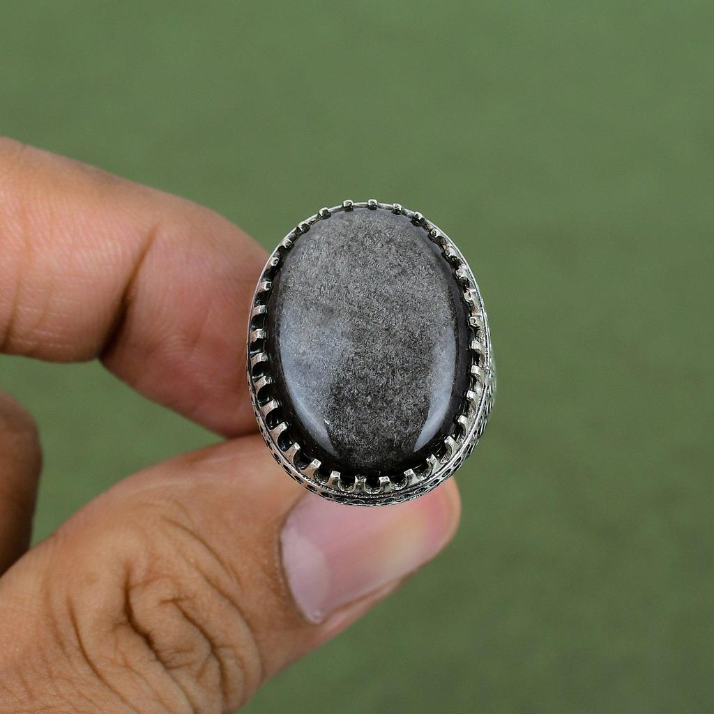 Silberglanz Obsidian Ring 925er Sterling Silber Ring Handgefertigter Schmuck Edelsteinring Einzigartiger Ring Für Sie Geschenke Für Ehefrau Erhältlich In Ringgröße