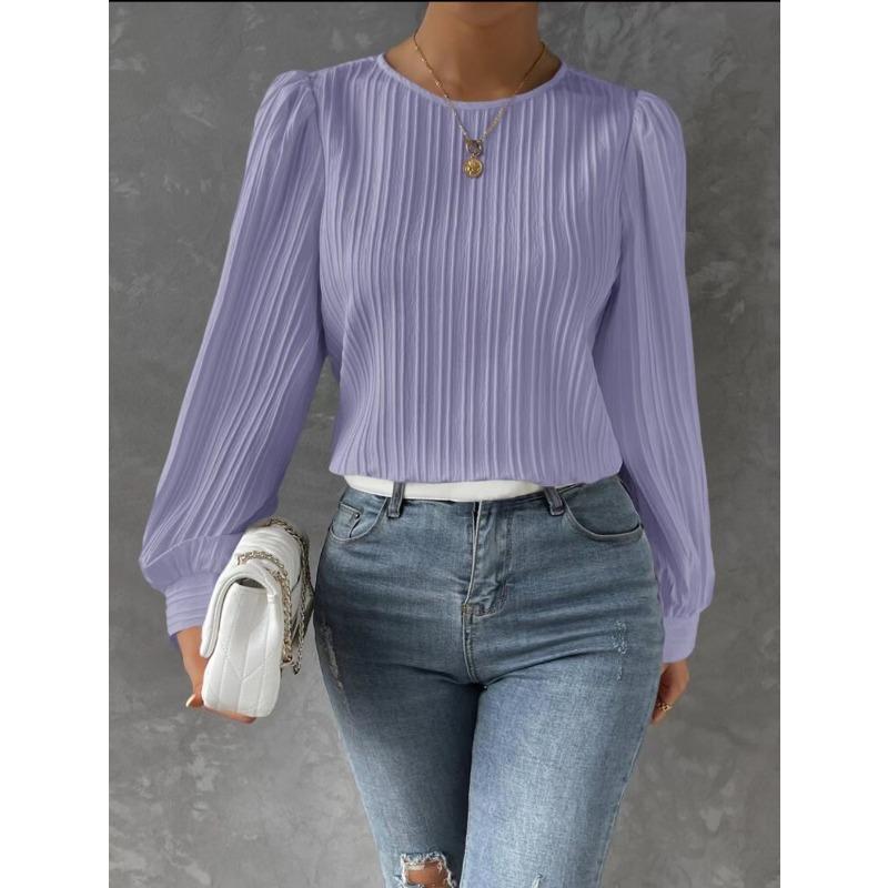 New Spring Round Neck Long Sleeve Loose Blouse Women Solid Color Office Shirt Ladies Casual Simple Tops Female Solid Color  Fashion Elegant Clothing