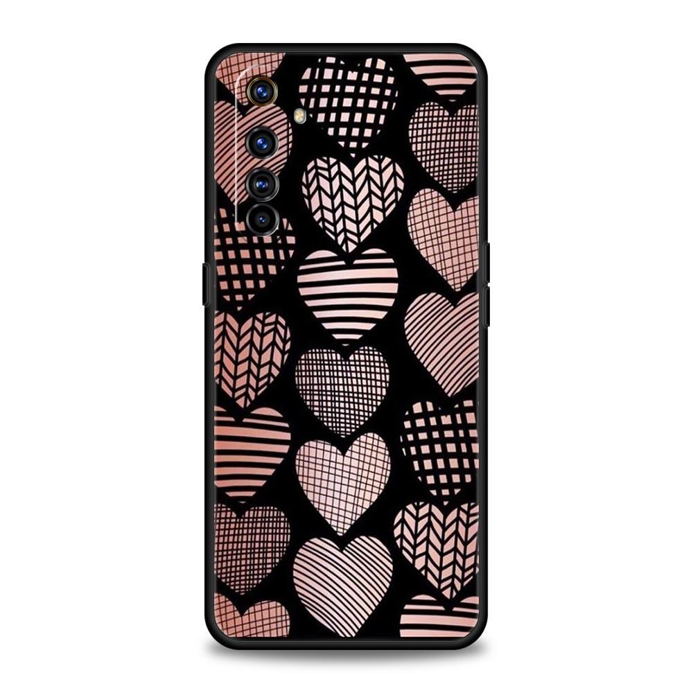 Gold Pink Rose Glitter Hearts Case For Realme 12 11 10 9 8 5G 7 6 GT5 GT3 GT2 Pro C21 C25 C35 For Realme GT Neo 2 3 3T 5 Cover