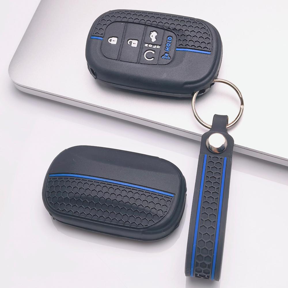 Soft Silicone Car Key Ring Strap for Honda Fit Civic Accord Inspire HRV CRV Pilot Odyssey ZR Honeycomb Texture Racing Stripe Key Ring Holder Protector
