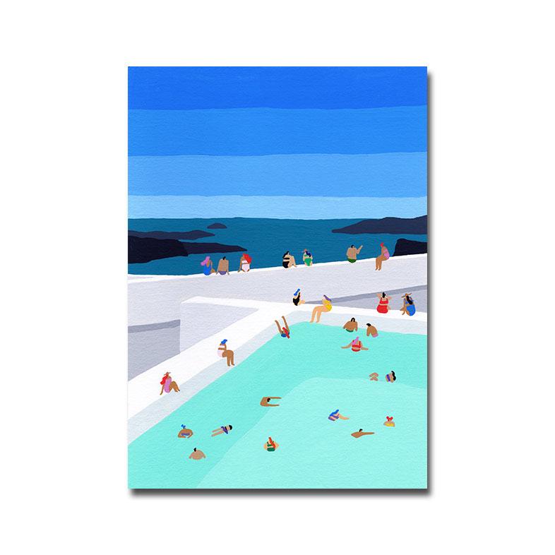 

Греция Плакат Путешествий Минималистичный Принт Искусства Бассейна Скандинавская Холщовая Картина Современная Настенная Картина Санторини Спальня Домашний Декор 21x30cm No Framed